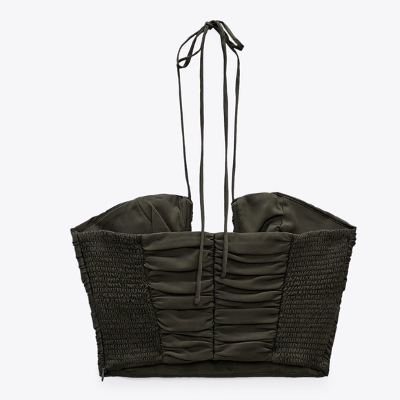 Zara NWT ruched satin halter top crop top — army green color only - Picture 5 of 8